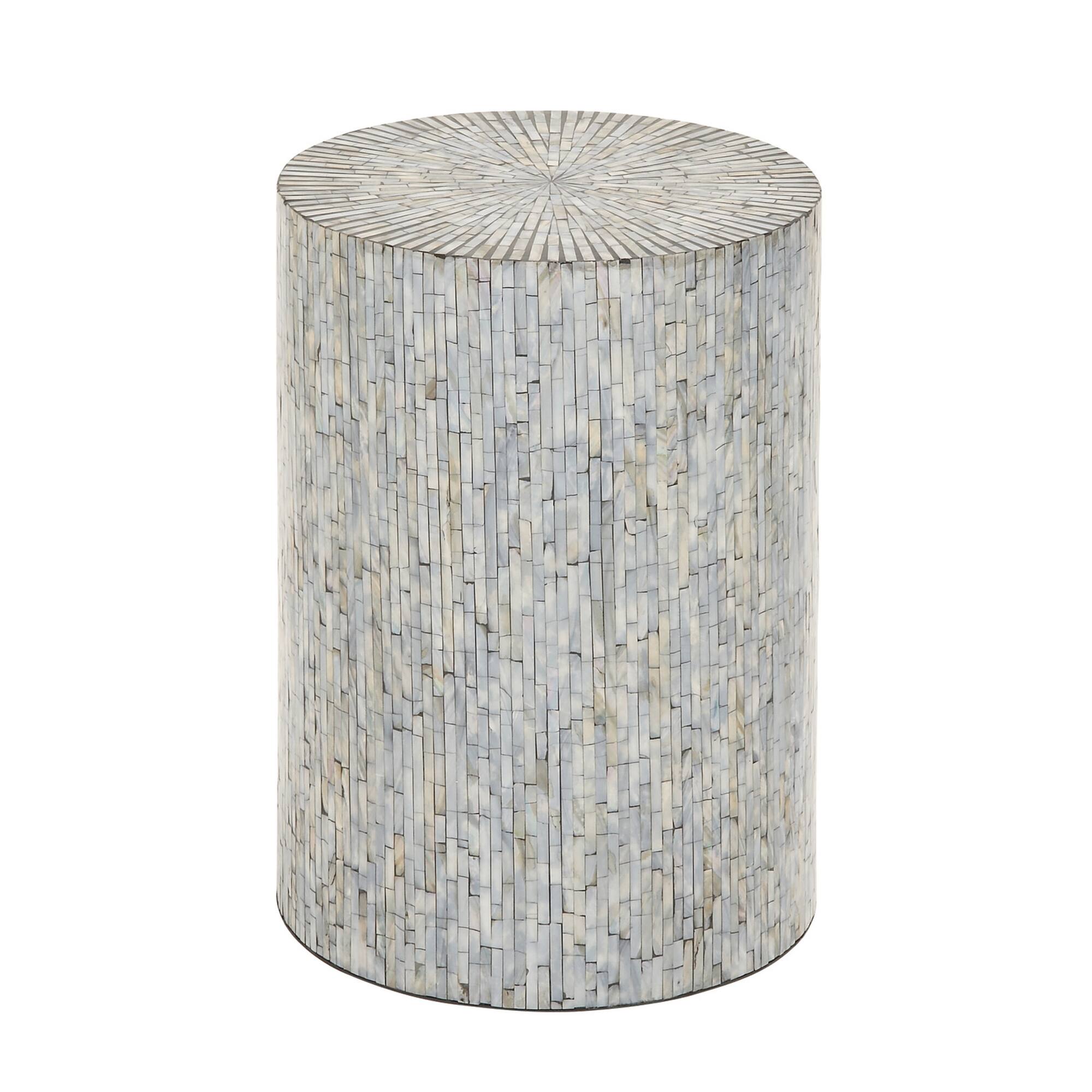 20" Multicolor Shell & Wood Contemporary Accent Table